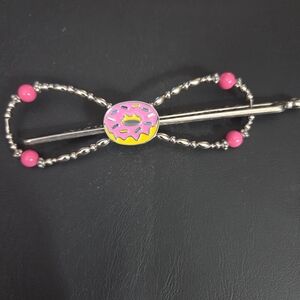 Lilla Rose Silver Hair Clip with Pink Donut Design